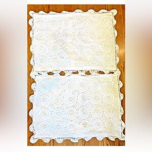 Vintage Hand Crocheted Standard Pillow Shams Cotton White Set of 2